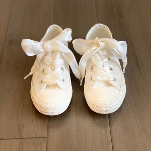 Cream Satin & Ribbon Converse Chuck Taylors